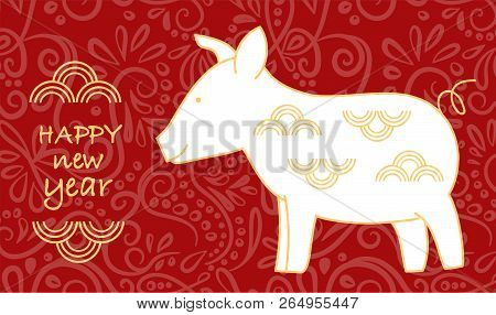 Red Paper Cut Pig Zodiac And Money Sign Isolate On White Background Vector Design. Vector Illustrati