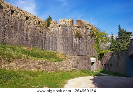 Ancient Fortifications. Montenegro, Herceg Novi City, View Of Walls Of Spanjola Fortress  ( Spanish 