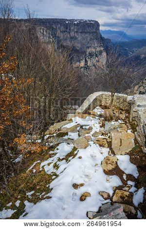 Beautiful Winter Landscape In Mountains Of Zagorohoria, Greece