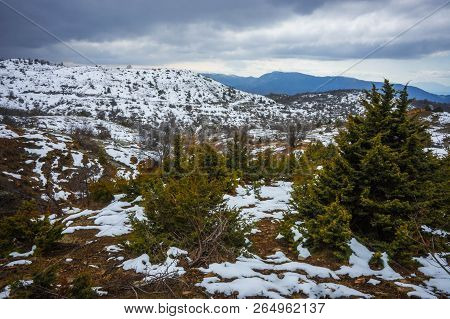 Beautiful Winter Landscape In Mountains Of Zagorohoria, Greece