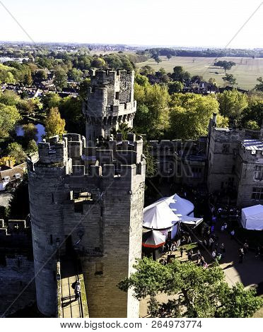 Warwick, Uk - October 21: Aerial View Of Warwick Castle - Caesars Tower On October 21, 2018 In Warwi
