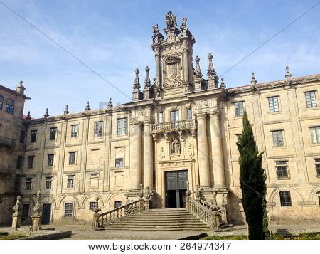 Santiago De Compostela, Spain - January 31, 2018: The Monastery Of San Martin Pinario In Castilian I