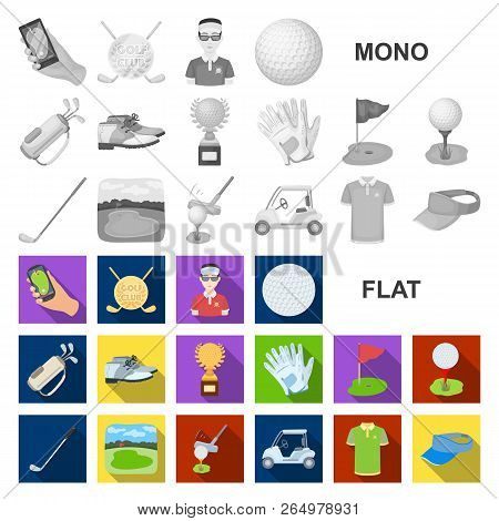 Golf And Attributes Flat Icons In Set Collection For Design.golf Club And Equipment Vector Symbol St
