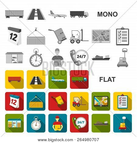Logistics Service Flat Icons In Set Collection For Design. Logistics And Equipment Vector Symbol Sto