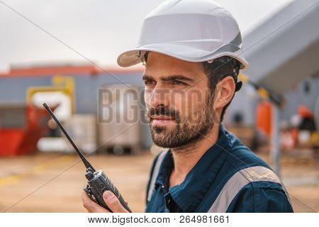 Marine Deck Officer Or Chief Mate On Deck Of Vessel Or Ship