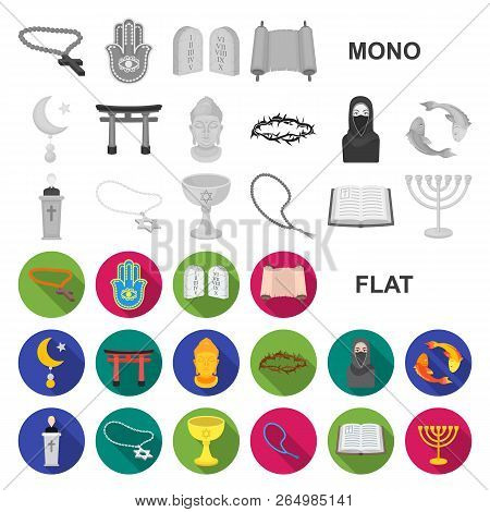 Religion And Belief Flat Icons In Set Collection For Design. Accessories, Prayer Vector Symbol Stock