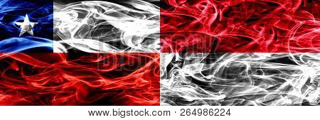 Chile, Chilean Vs Monaco, Monacan Smoke Flags Placed Side By Side. Concept And Idea Flags Mix