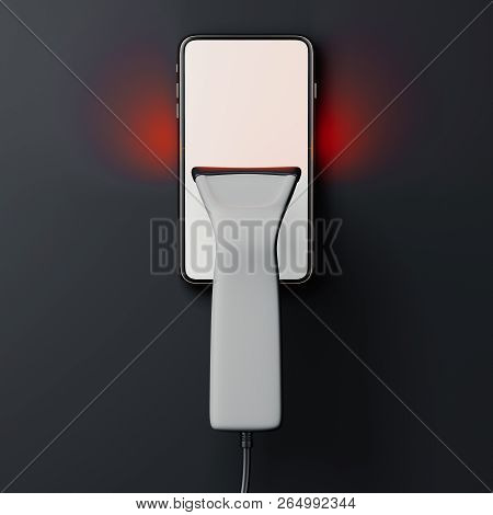 Realistic Barcode Scanner On Mobile Phone Screen. 3d Rendering.