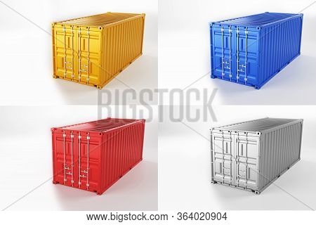 A High Quality Image Of 20ft Shipping Containers On A White Background. Twenty Foot Sea Shipping Con