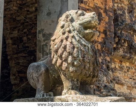 Stone Lion Statue At Prasat Tao - Sambor Prei Kuk, Cambodia