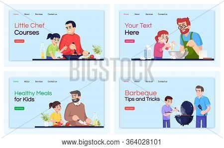 Cooking Courses Landing Page Vector Templates Set. Culinary Lessons Website Interface Idea With Flat