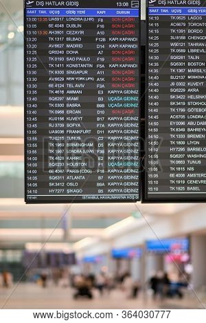 Flight Information Display Board At The New Istanbul Airport, Istanbul Havalimani In Turkey