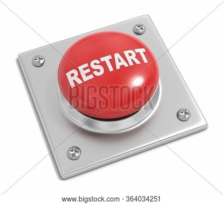 Red Button With Restart Text On White Background 3d Illustration