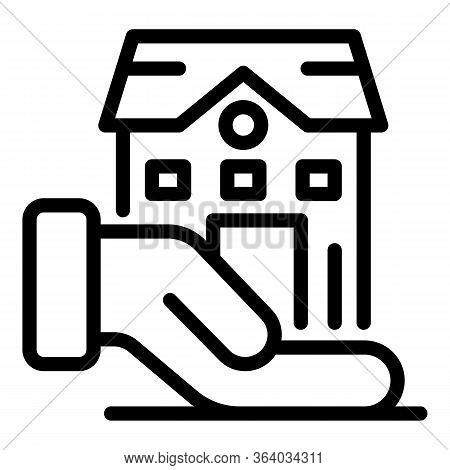House In The Palm Icon. Outline House In The Palm Vector Icon For Web Design Isolated On White Backg