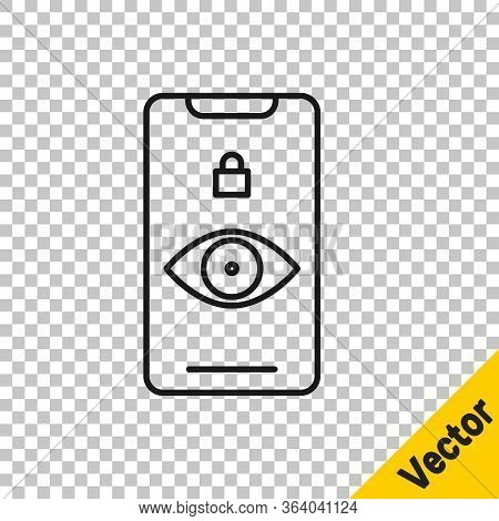 Black Line Eye Scan Icon Isolated On Transparent Background. Scanning Eye. Security Check Symbol. Cy