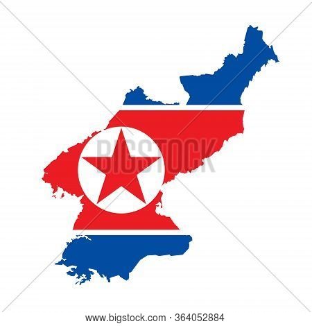 North Korea Flag Map. Country Outline With National Flag