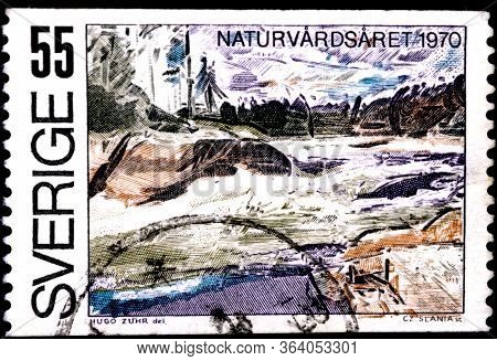 02 08 2020 Divnoe Stavropol Krai Russia The Postage Stamp Sweden 1970 European Nature Conservation Y