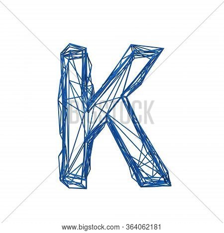 Letter K Wire Frame Low Poly Alphabet. 3d Rendering