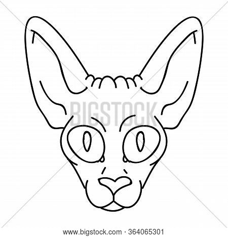 Cute Cartoon Monochrome Sphynx Kitten Face Vector Clipart. Pedigree Exotic Kitty Breed For Cat Lover