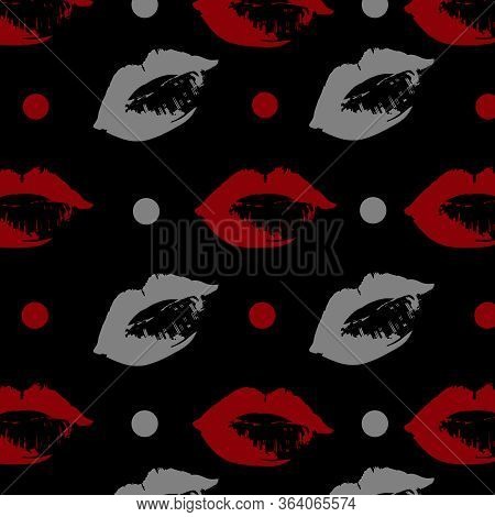 Print Of Sexy Imprinted Lips With Red Lipstick On An Isolated White Background. On Wrapping Paper Fa