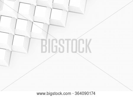 3d Rendering. Modern White Square Grid Pattern Design On Gray Wall Background.
