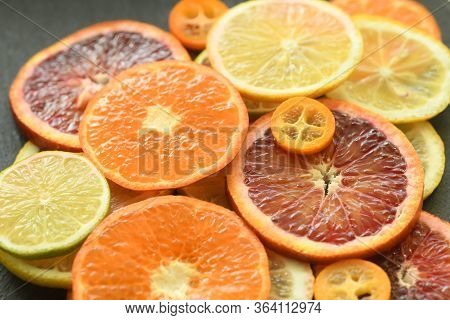 Ripe Red Orange Lemon Kumquat Lime Thin Slices