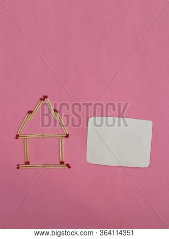 Stay At Home Due To Coronavirus Conceptual Photo With Match Stick Made House With Blank Copy Space F