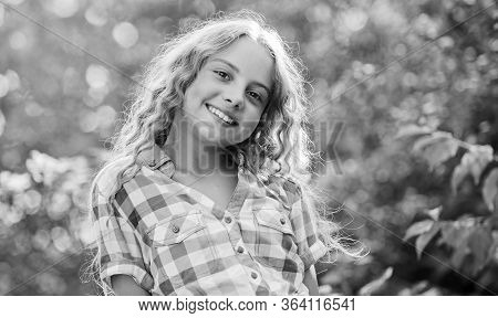 Natural Beauty. Small Girl Long Culry Hair. Happy Childhood. Perfect Healthy Skin. Youth Is Brillian