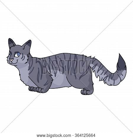 Cute Cartoon Munchkin Cat Vector Clipart. Pedigree Kitty Breed For Cat Lovers. Purebred Grey Domesti