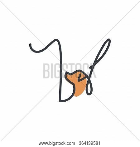 Simple And Cheers Logo Design Illustration Mono-line Style Initial V Dog.