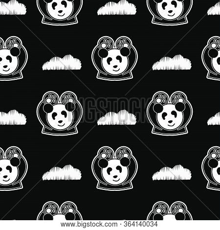 Cute Panda Night Repeat Pattern. Bear Hand Up Vector Seamless Pattern Illustration Cartoon Style For