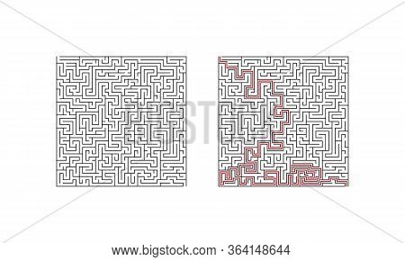 Labyrinth Maze Game With Solution. Find The Right Way. Vector Illustration.