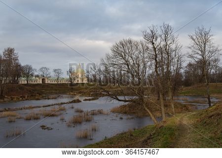 Oranienbaum Park View With Grand Menshikov Palace And Pond. Oranienbaum (lomonosov) Town, Suburban O
