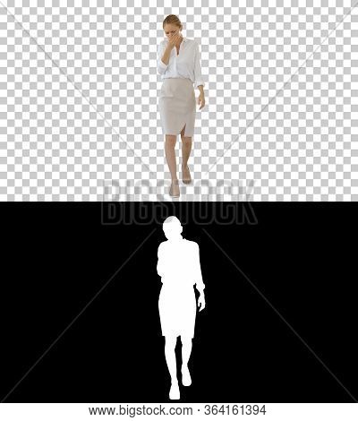 Young Business Woman Walking Feeling Sick And Coughing, Alpha Channel