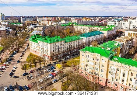 Mogilev, Belarus - March 18, 2020 - Beautiful Streets And Green Roofs In Mogilev Aerial View