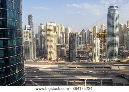 Dubai / Uae - April 28, 2020: Beautiful View Of Marina And Jbr Skyscrapers With Sheikh Zayed Road Fr