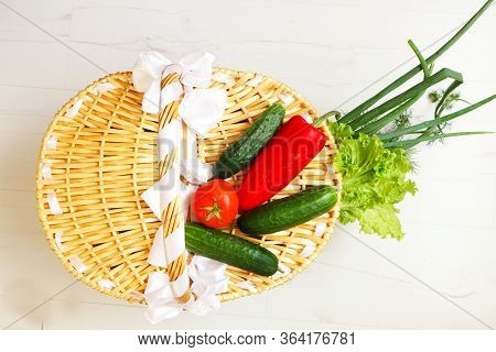 Close-up - Vegetables For Proper Diet In A Wicker Basket