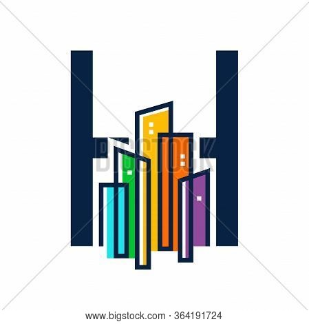 Simple, Clean And Eye Catching Logo Design Combining Initial H With Colorful Mono Line Building.