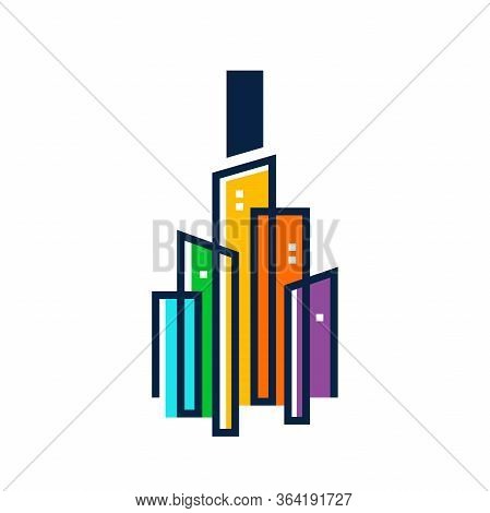 Simple, Clean And Eye Catching Logo Design Combining Initial I With Colorful Mono Line Building.