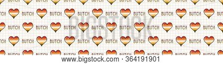 Cute Butch Lesbian Heart With Text Cartoon Seamless Vector Border. Hand Drawn Isolated Pride For Lgb