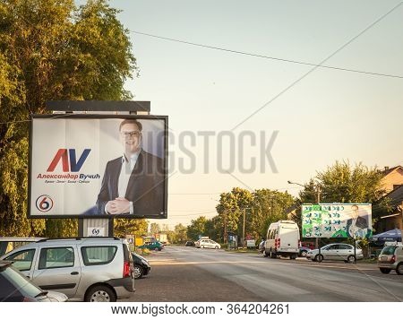 Kovacica, Serbia - August 4, 2017: Posters Of Aleksandar Vucic For The Presidential Elections On Bil