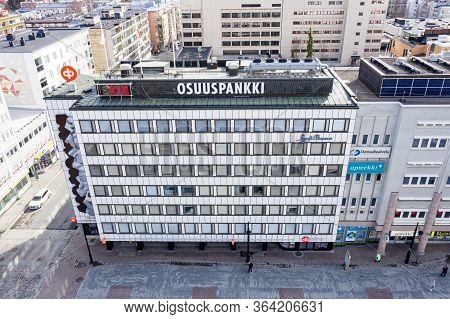 Kuopio, Finland - April 28, 2020: Aerial View Of Building Of Osuuspankki Bank.