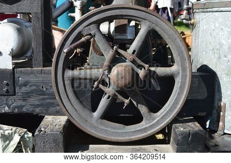 Fragment Of Retro Pump Driver With Big Fly-wheel