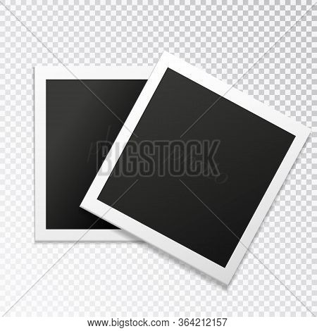 Square Photo Frame Template With Shadows Isolated On Transparent Background. Vector Illustration