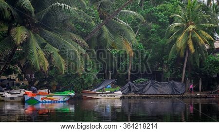 Balapitiya, Madu Ganga River, Sri Lanka - May 29, 2016: Boats For A River Safari.