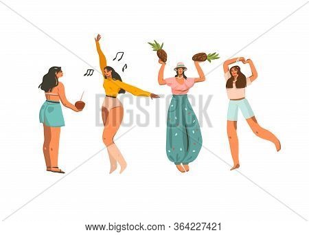 Hand Drawn Vector Abstract Stock Graphic Summer Time Illustrations Colection Set With Young Smiling 