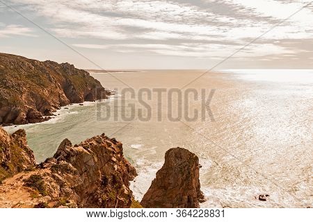 Beautiful Seascape. A View Of The Atlantic Ocean From The Rock Cape. Sintra. The Rock Cape. Lisbon