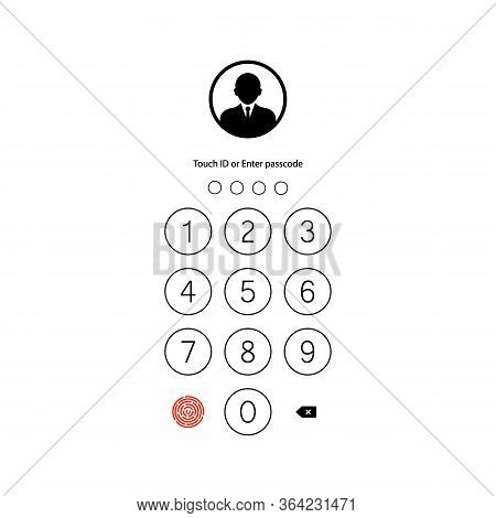 Touch Id Or Enter Passcode, Password, Interface. Pass Code Smartphone Back Icon On Isolated White Ba