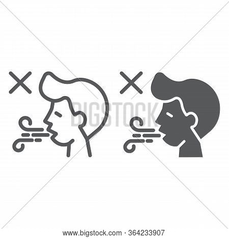 Difficulty Breathing Line And Glyph Icon, Dysnea And Covid-19, Coronavirus Symptom Sign, Vector Grap