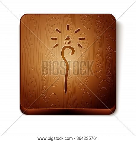 Brown Magic Staff Icon Isolated On White Background. Magic Wand, Scepter, Stick, Rod. Wooden Square 